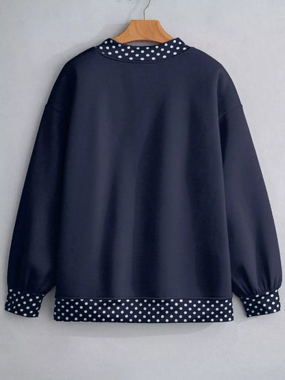 Polka Dot Trim Contrast Crew Neck Sweatshirt by Trendsi