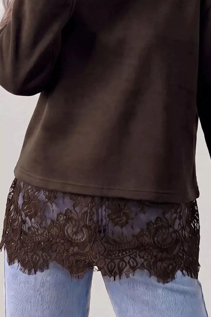 Lace Hem Mock Neck Sweatshirt by Trendsi