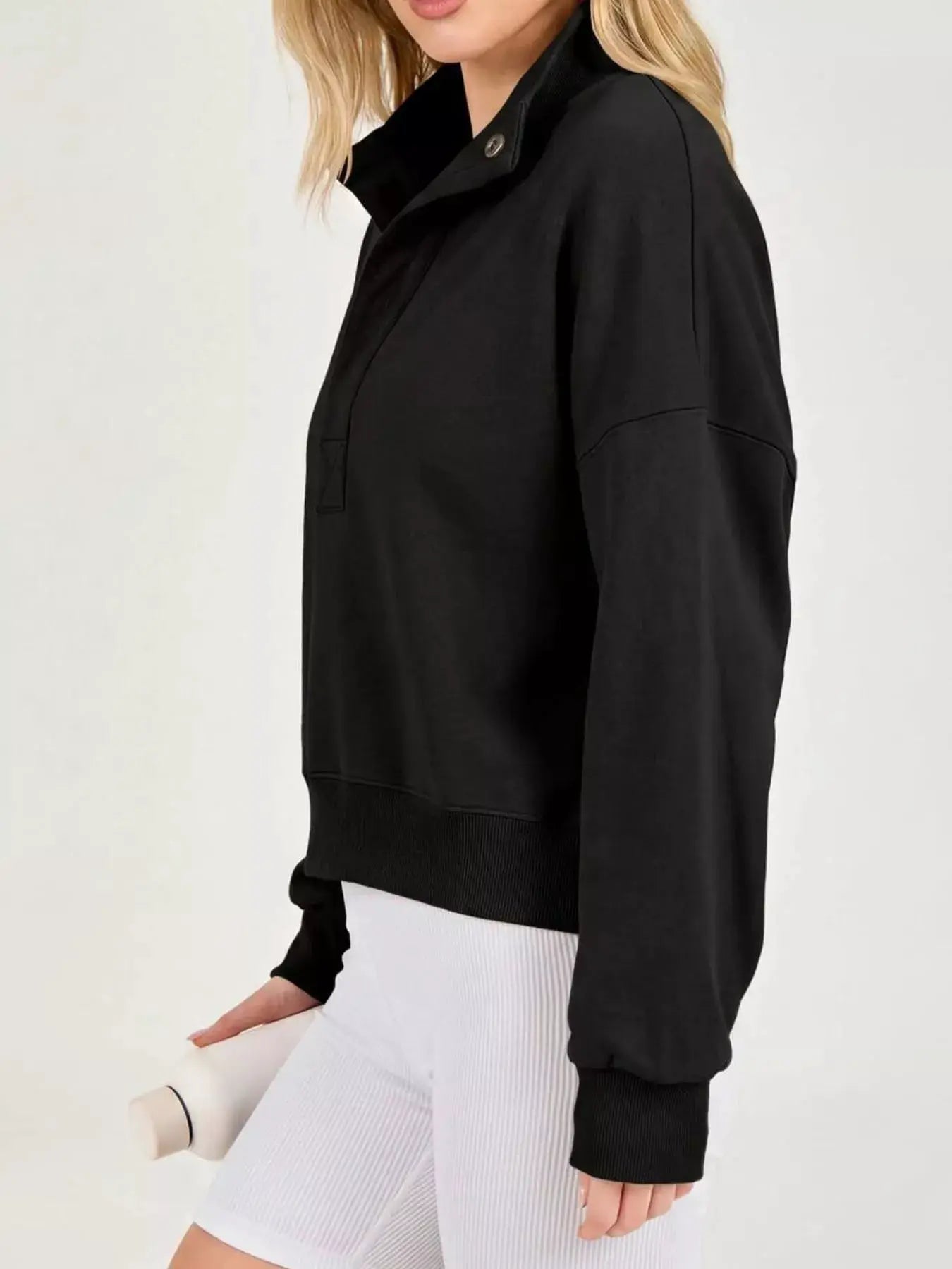 Half Snap Dropped Shoulder Sweatshirt by Trendsi