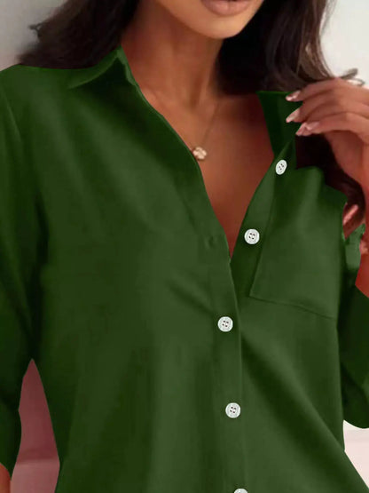 Button-Down Roll-Up Sleeve Shirt by Trendsi
