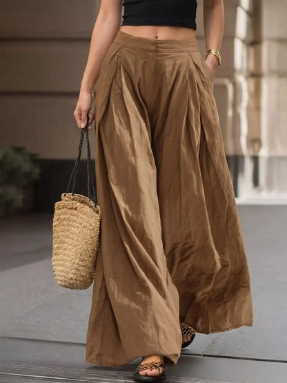 High-Waisted Pleated Wide-Leg Pants by Trendsi