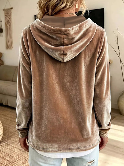 Full Size Drawstring Velvet Long Sleeve Hoodie Plus Size by Trendsi