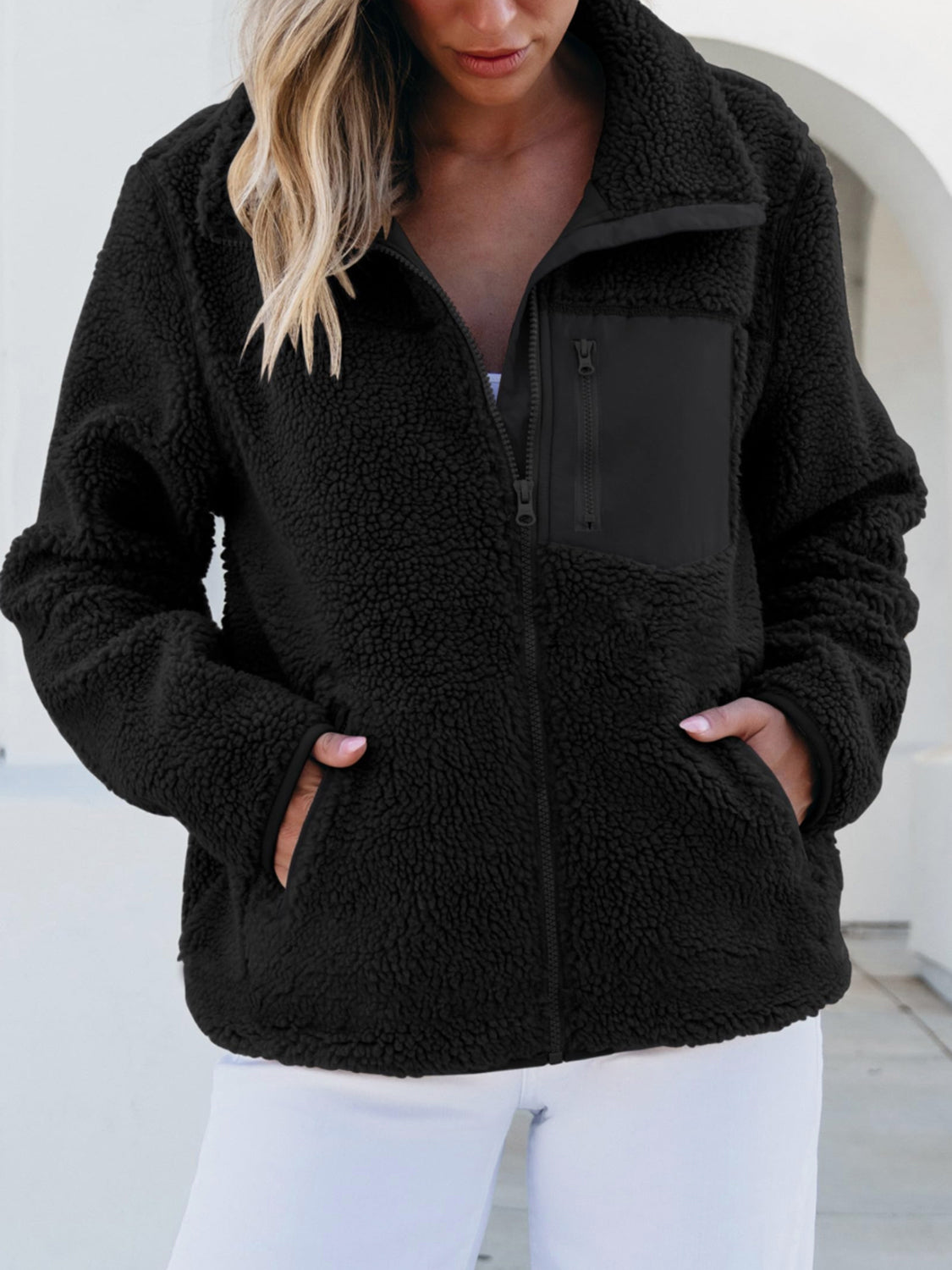 Zip Up Long Sleeve Plush Jacket