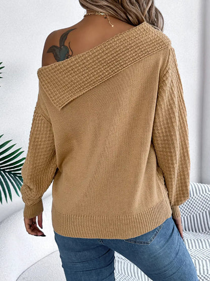 One Shoulder Cable Knit Sweater by Trendsi