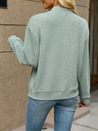 Zip-Up Dropped Shoulder Top by Trendsi