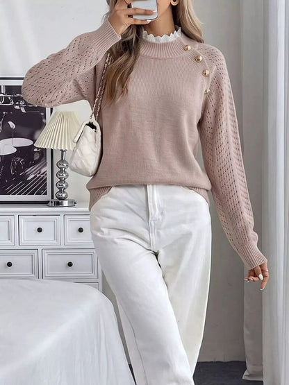 Openwork Mock Neck Sweater by Trendsi