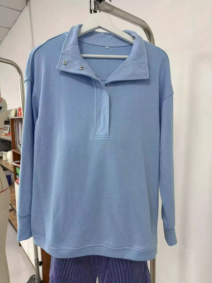 Half Snap Dropped Shoulder Sweatshirt by Trendsi
