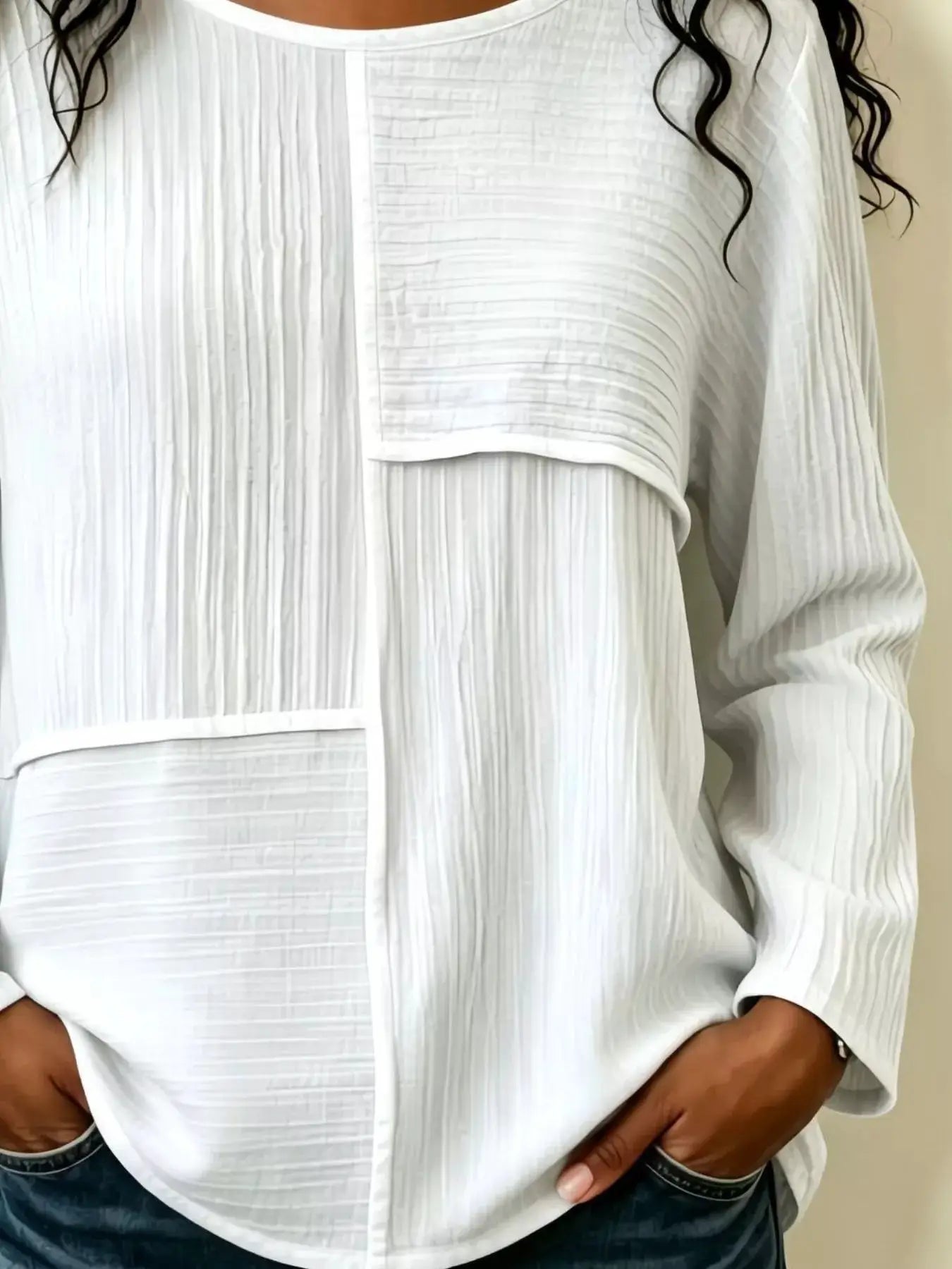 Textured Patchwork Long Sleeve Casual T-Shirt by Trendsi