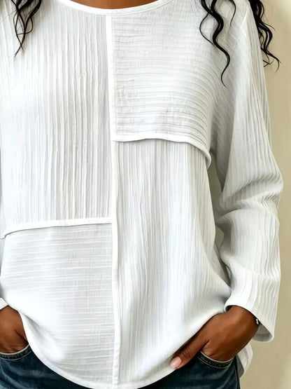 Textured Patchwork Long Sleeve Casual T-Shirt by Trendsi