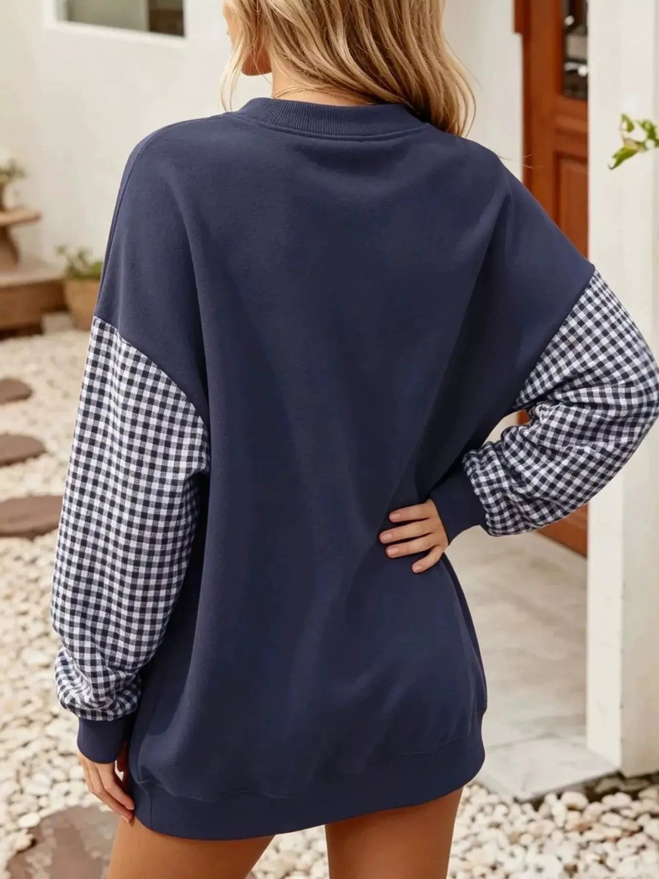 Contrast Gingham Long Sleeve Sweatshirt by Trendsi