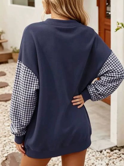 Contrast Gingham Long Sleeve Sweatshirt by Trendsi