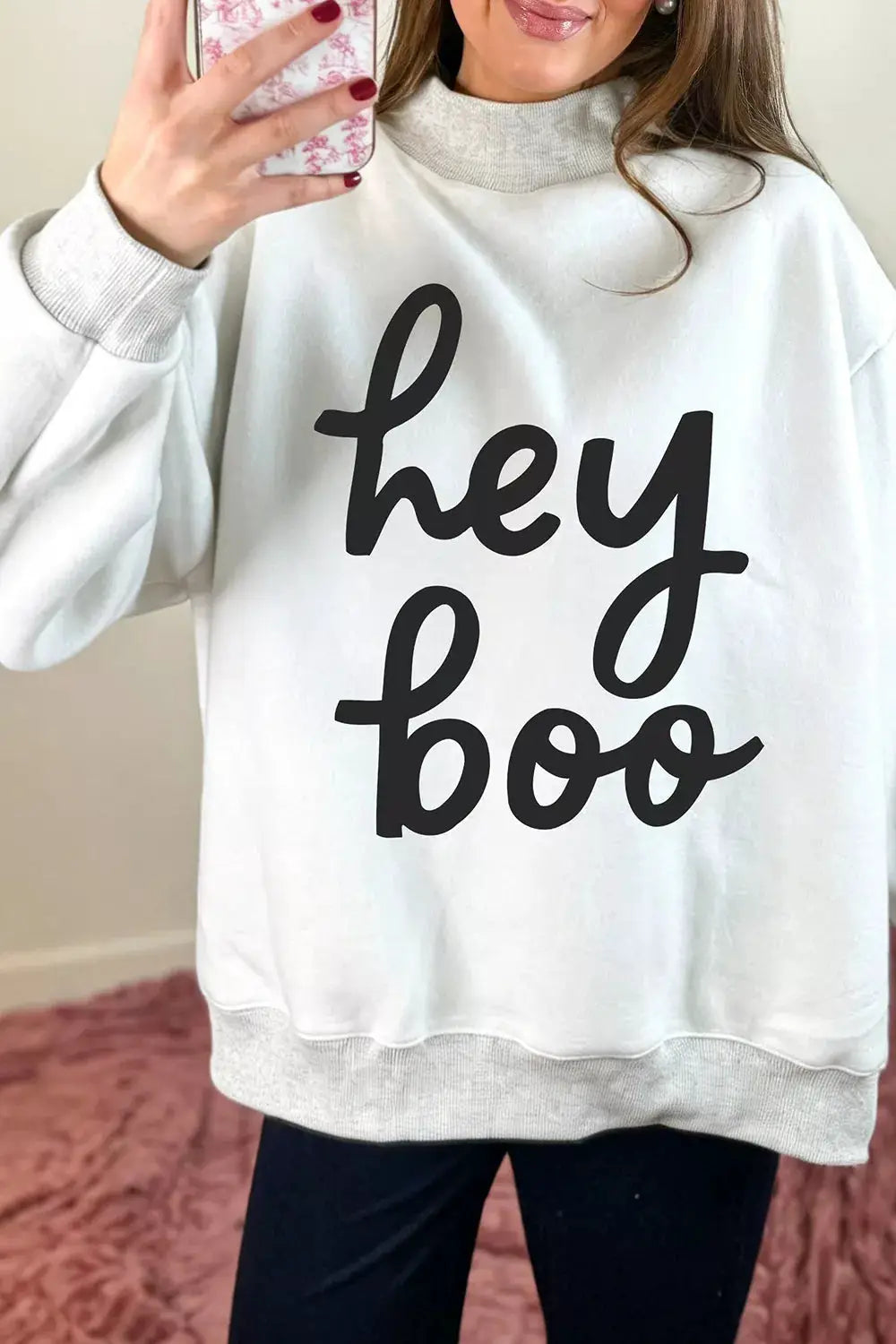 Reversible Halloween Graphic Mock Neck Tunic Sweatshirt by Trendsi