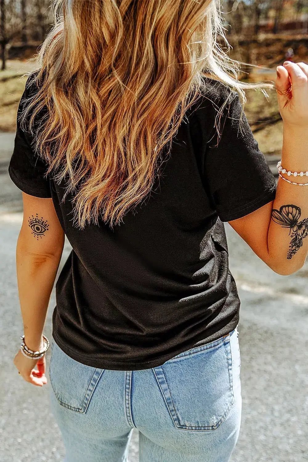 Rhinestone Skull Graphic Crew Neck T Shirt by Trendsi