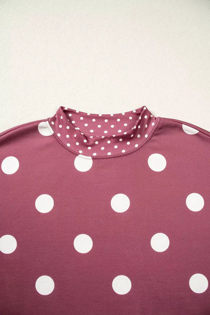 Polka Dot Print Contrast Detail Oversized Tunic Sweatshirt by Trendsi