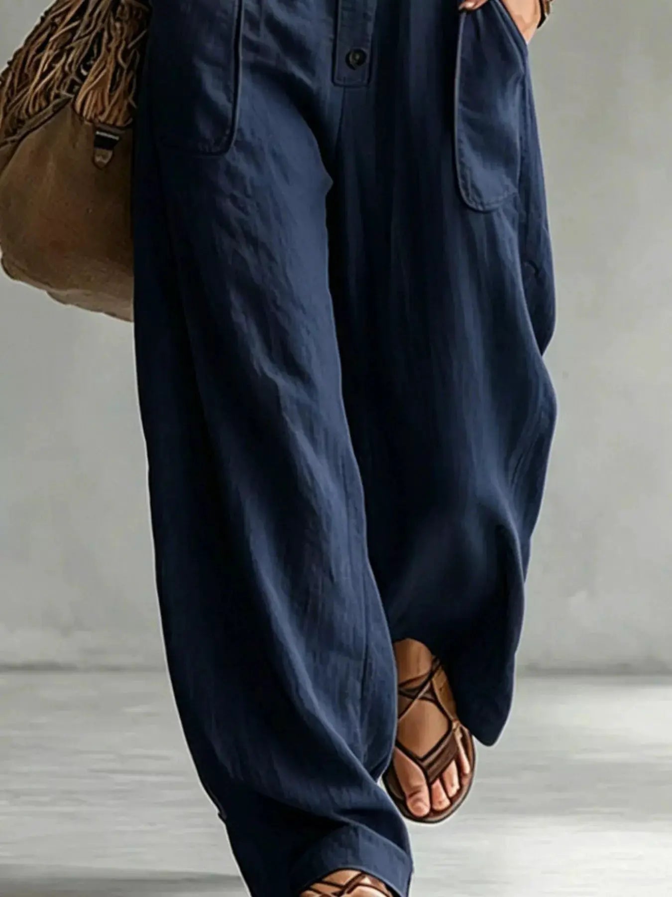 Full Size Long Sleeve Button Front Jumpsuit Plus Size by Trendsi