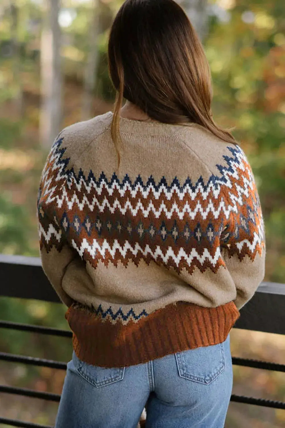 Geometric Pattern Long Sleeve Sweater by Trendsi