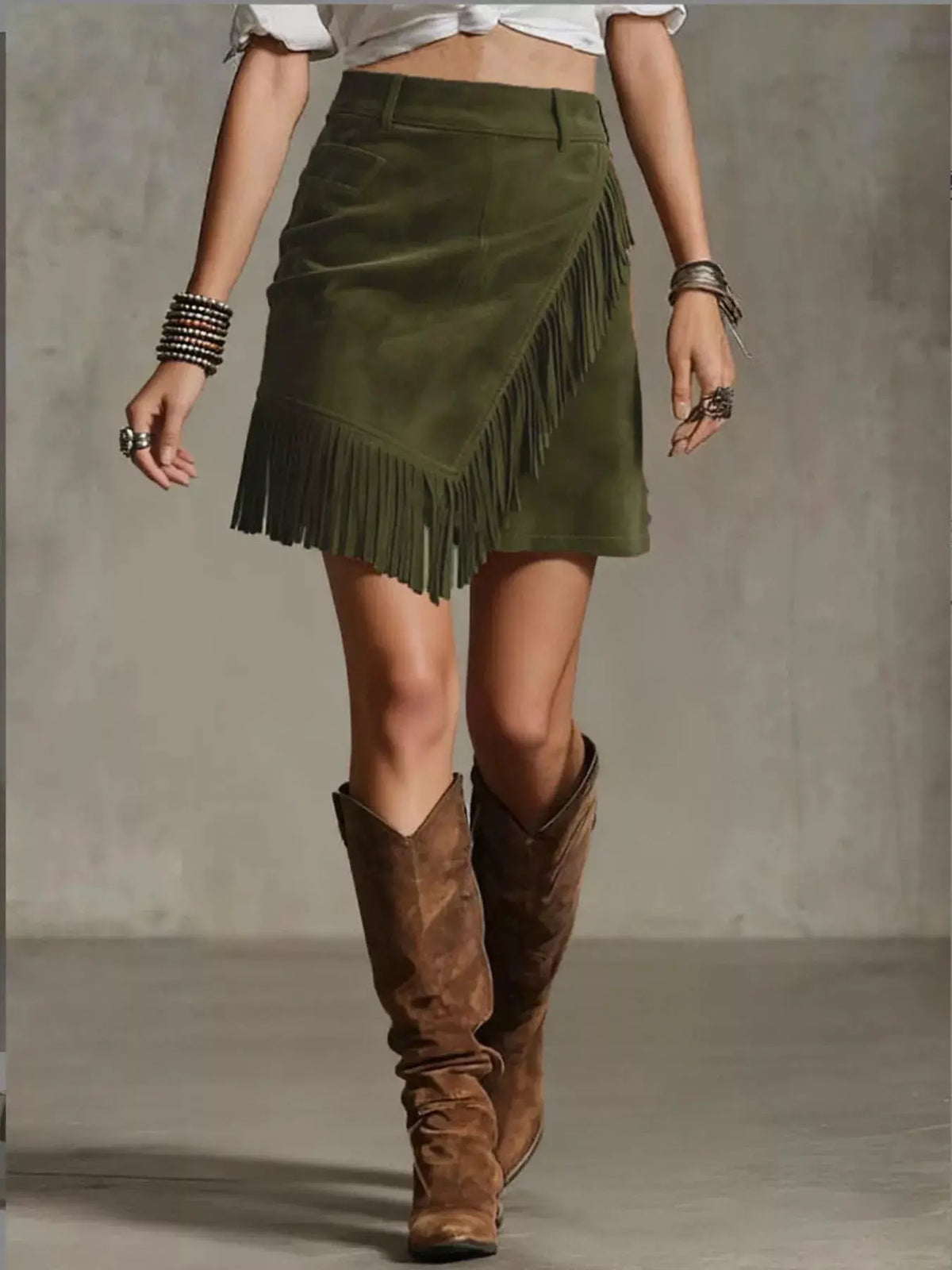 Fringed Wrap Mini Skirt by Trendsi