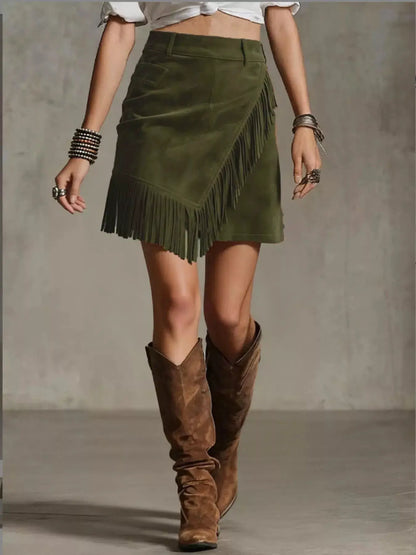 Fringed Wrap Mini Skirt by Trendsi