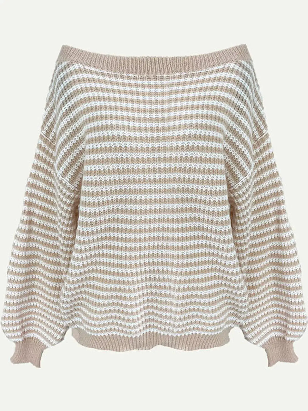 Striped Knit Boat Neck Sweater by Trendsi
