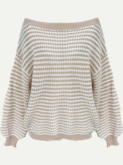 Striped Knit Boat Neck Sweater by Trendsi