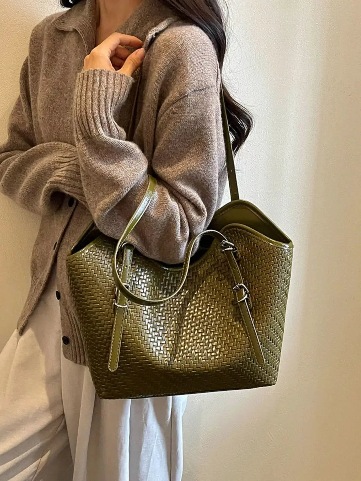 Woven Texture Tote Bag by Trendsi