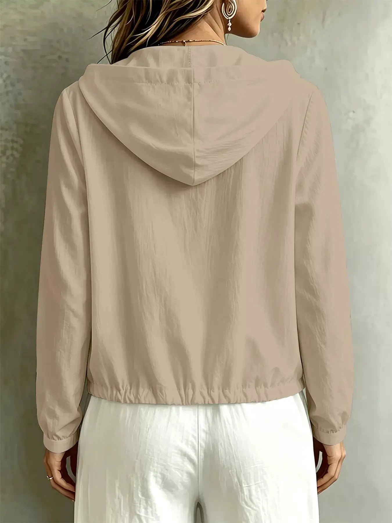 Button Detail Long Sleeve Hooded Blouse by Trendsi
