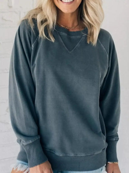 Crew Neck Raglan Sleeve Sweatshirt by Trendsi