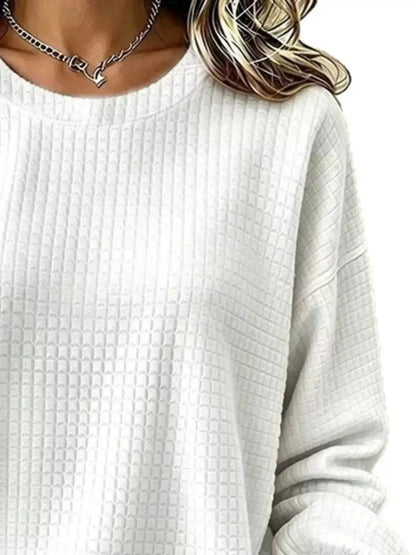 Full Size Textured Crew Neck Long Sleeve Sweatshirt Plus Size by Trendsi