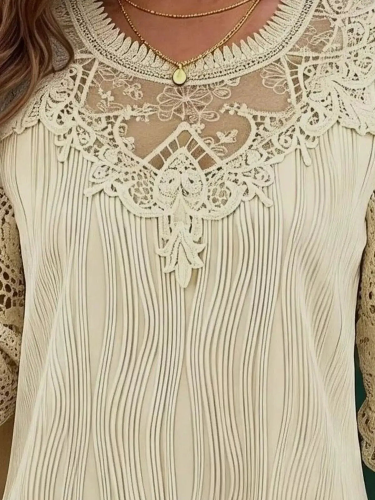 Lace Patchwork Long Sleeve Blouse by Trendsi
