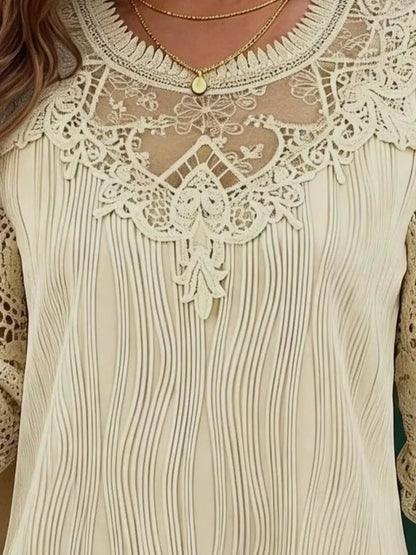 Lace Patchwork Long Sleeve Blouse by Trendsi