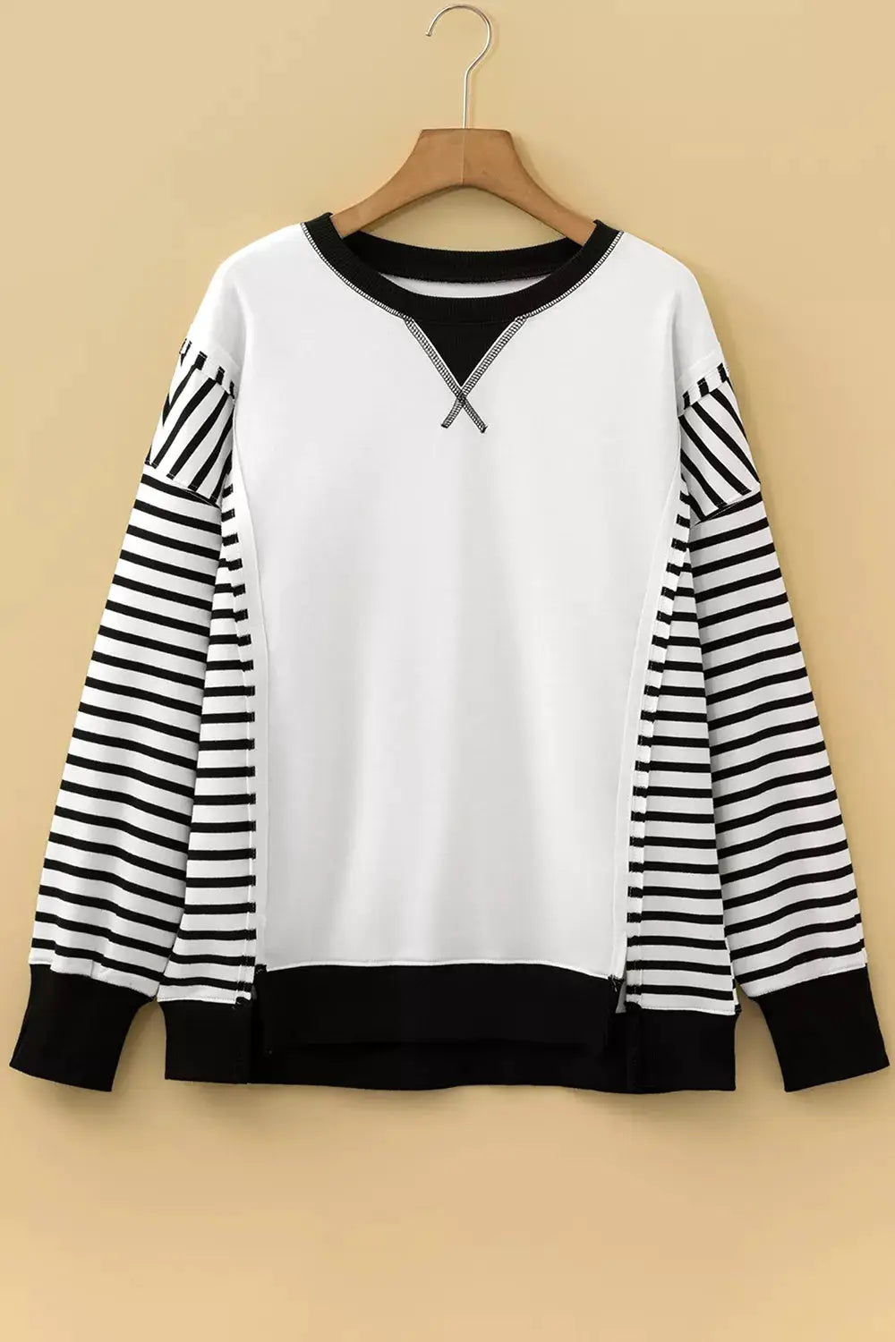 Color-Block Striped Long Sleeve Sweatshirt by Trendsi