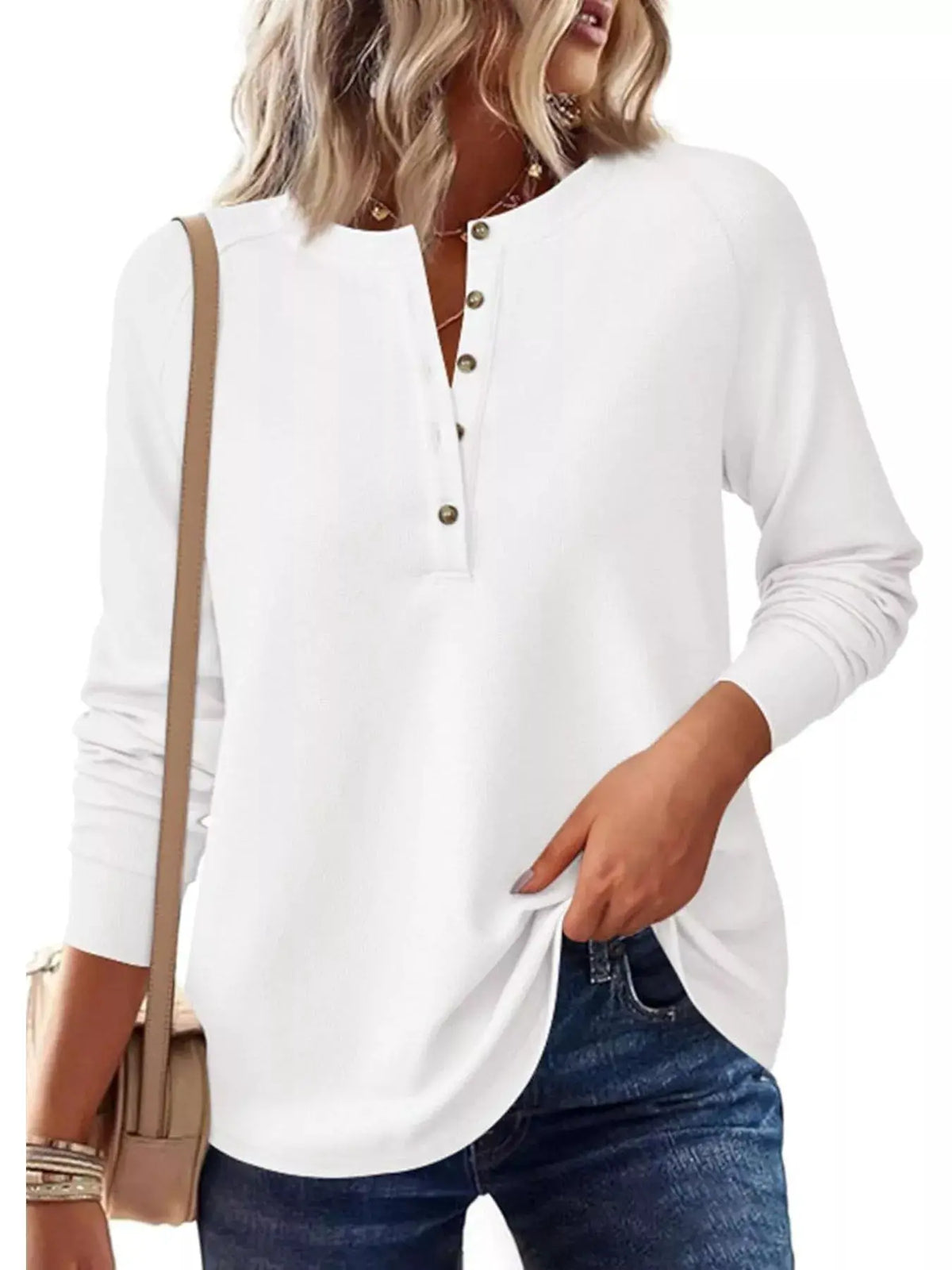 Waffle Knit Henley Long Sleeve T-Shirt by Trendsi