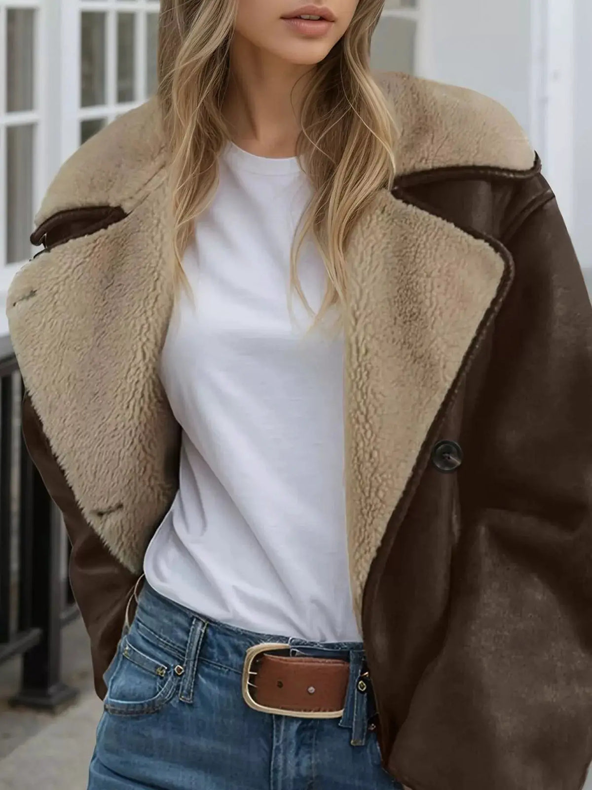 Sherpa Lined Button Down Outerwear by Trendsi