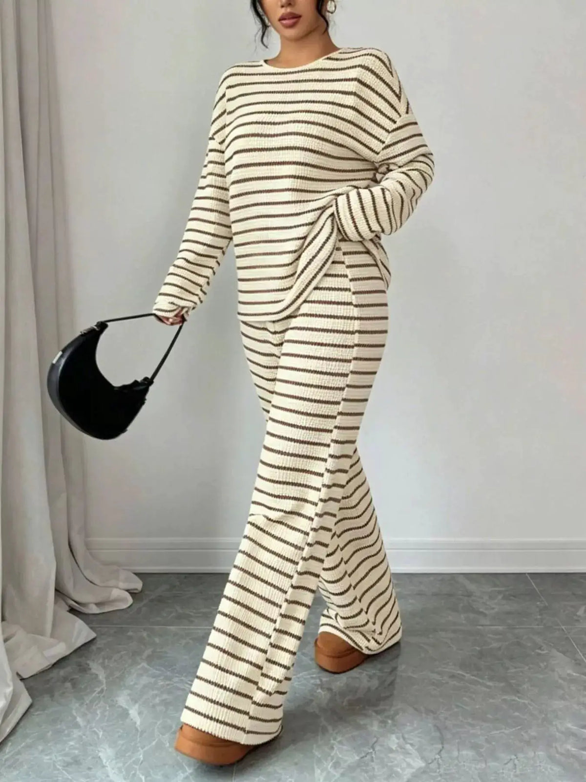Striped Relaxed Fit Top and Pants Set by Trendsi