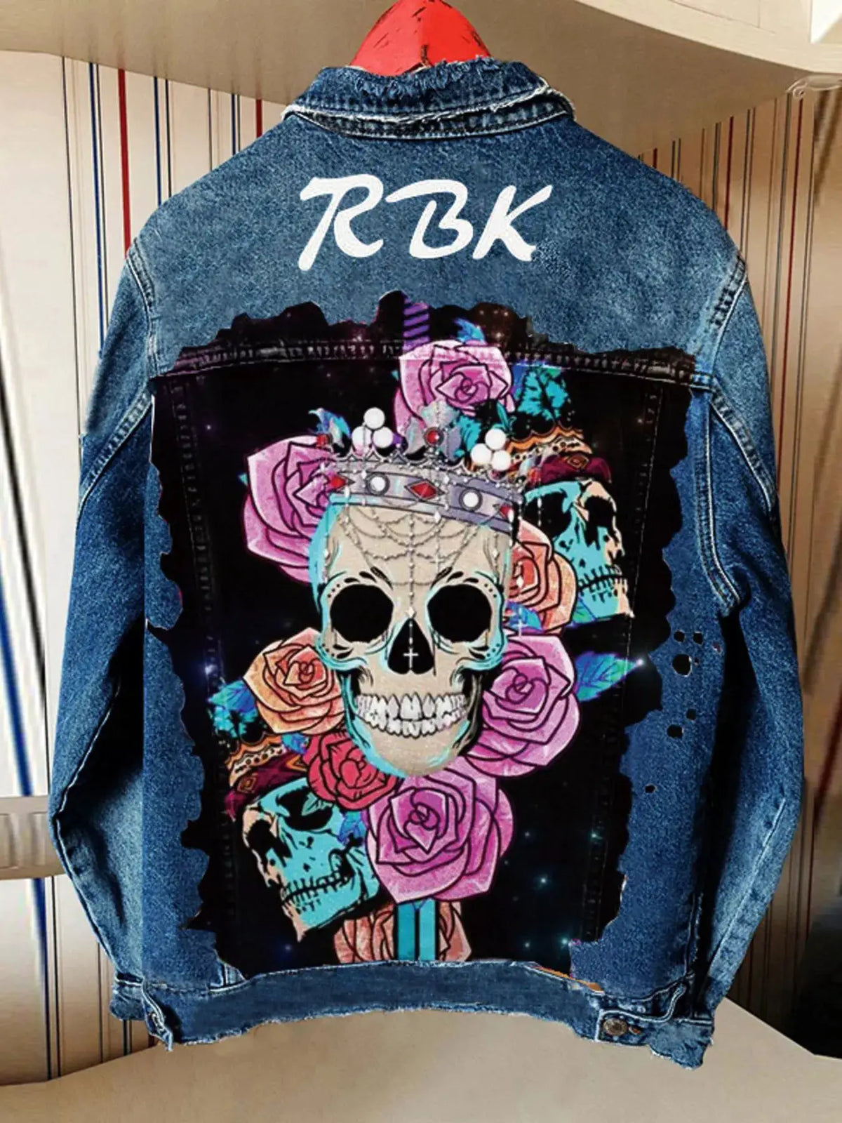 Full Size Skull and Rose Graphic Denim Jacket Plus Size by Trendsi