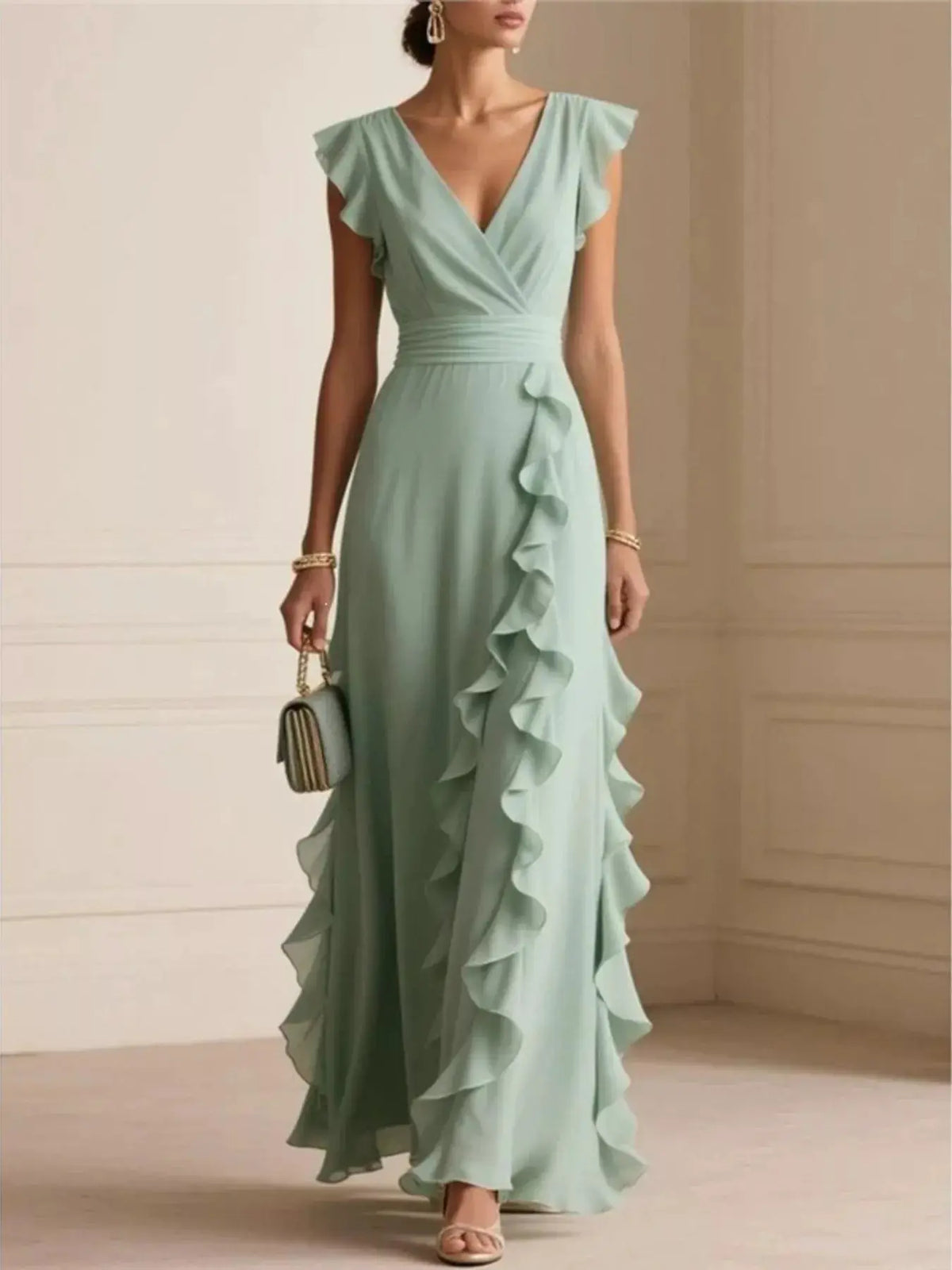 Ruffled Surplice Maxi Dress by Trendsi