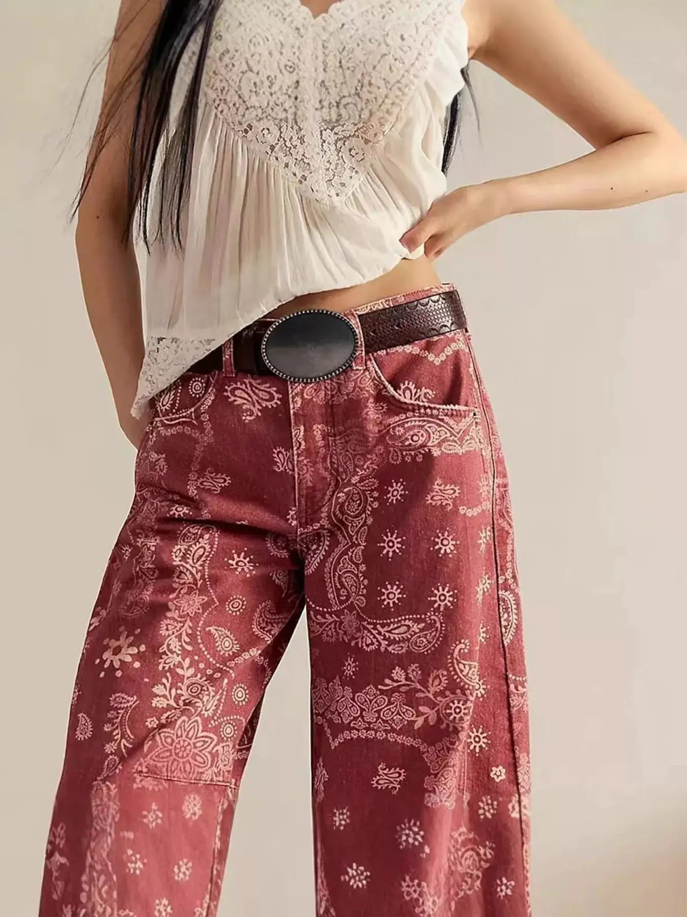 Printed Wide-Leg Jeans by Trendsi
