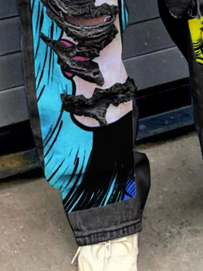 Full Size Pop Art Graphic Distressed Wide-Leg Jeans Plus Size by Trendsi