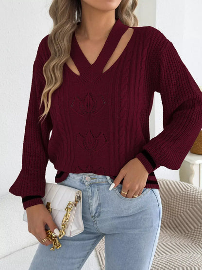 Cutout Cable Knit Sweater by Trendsi