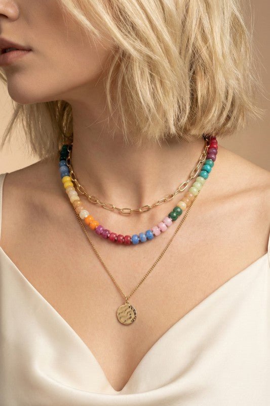 3 row chunky resin bead and chain necklace - Bitsy Gypsy Boutique