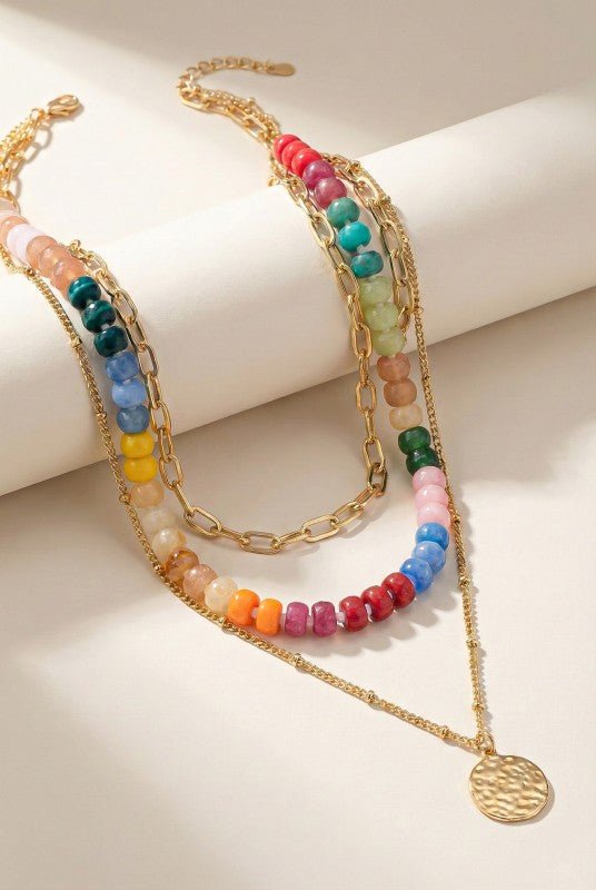 3 row chunky resin bead and chain necklace - Bitsy Gypsy Boutique