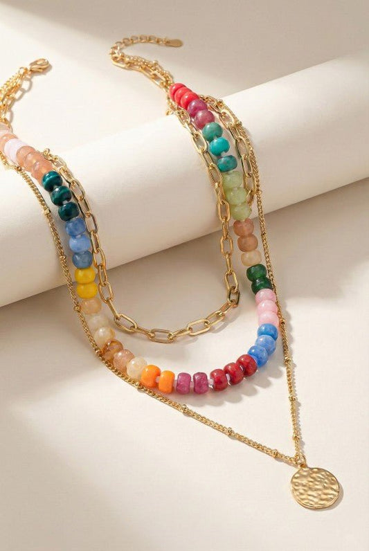 3 row chunky resin bead and chain necklace - Bitsy Gypsy Boutique