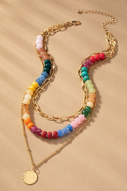 3 row chunky resin bead and chain necklace - Bitsy Gypsy Boutique