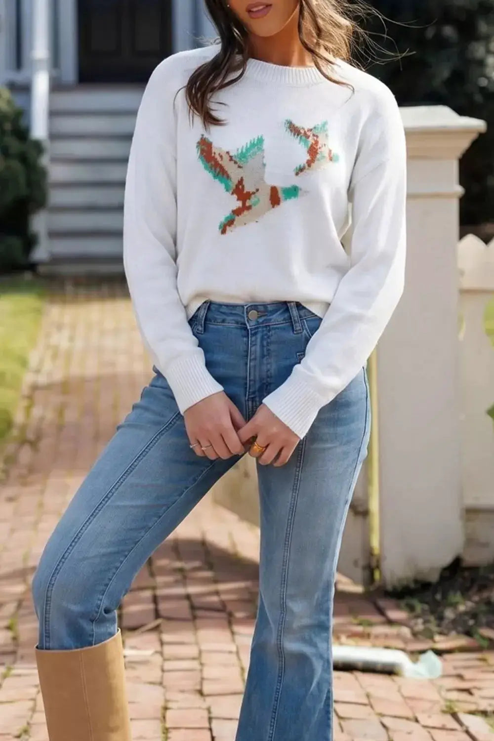 Drop Shoulder Round Neck Long Sleeve Sweater by Trendsi