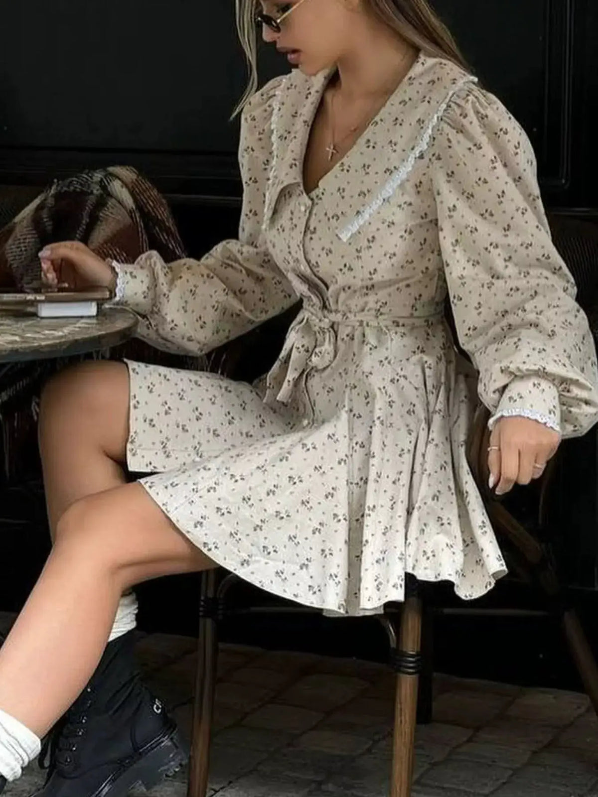 Floral Print Puff Sleeve Button-Down Mini Dress by Trendsi
