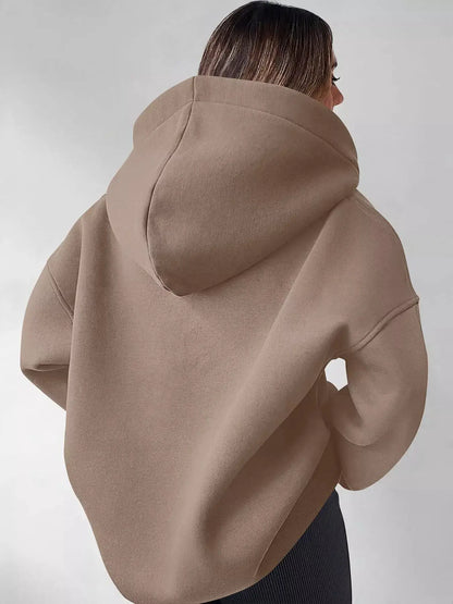 Oversized Quarter-Zip Hoodie by Trendsi