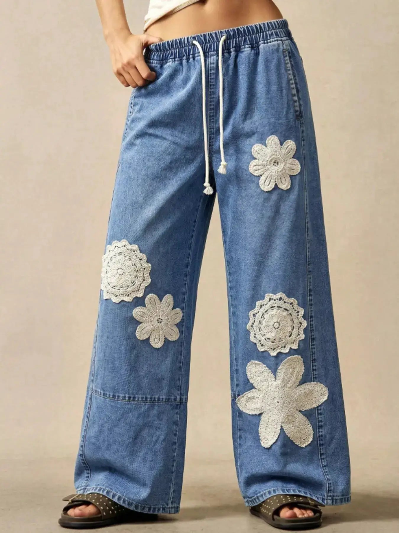 Wide-Leg Drawstring Jeans by Trendsi