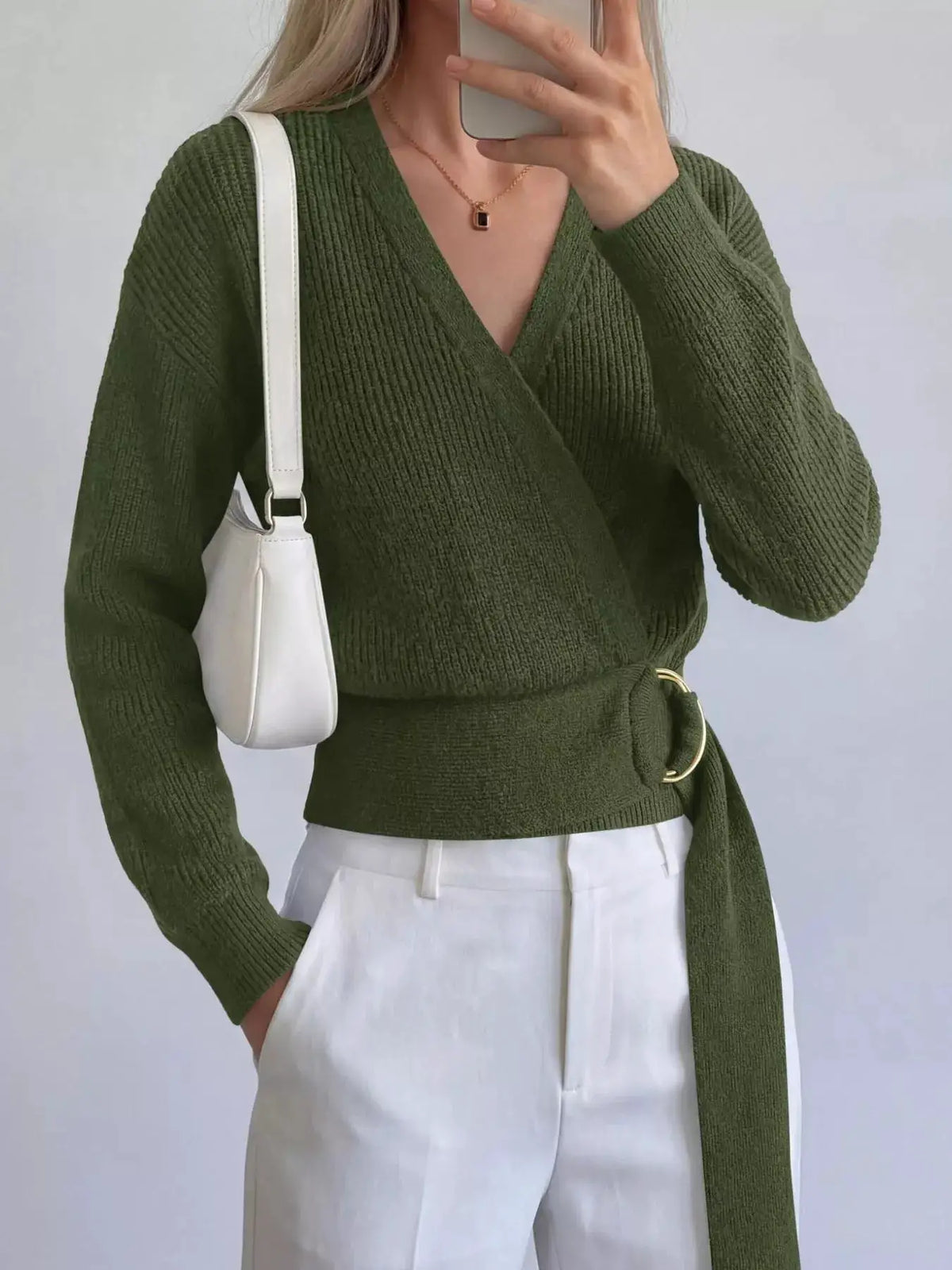 Metal Ring Detail Dropped Shoulder Sweater by Trendsi