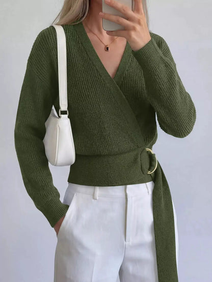 Metal Ring Detail Dropped Shoulder Sweater by Trendsi
