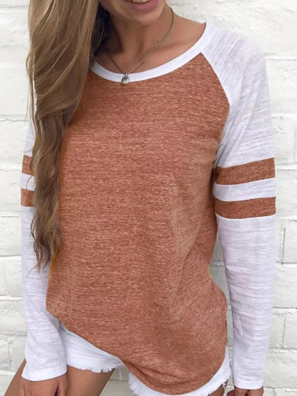 Full Size Color-Block Raglan Sleeve Striped T-Shirt Plus Size by Trendsi